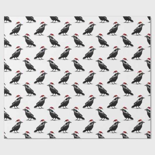 Black raven crow with red santa hat pattern geschenkpapier (Flach)
