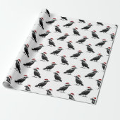 Black raven crow with red santa hat pattern geschenkpapier (Ungerollt)