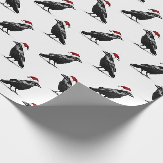 Black raven crow with red santa hat pattern geschenkpapier (Ecke)