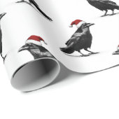 Black raven crow with red santa hat pattern geschenkpapier (Rolleneckpunkt)