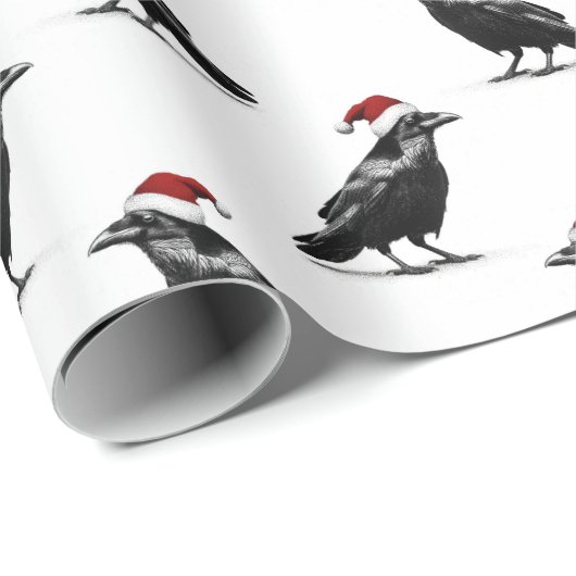 Black raven crow with red santa hat pattern geschenkpapier (Rolleneckpunkt)