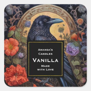 Black Raven Dark Gothic Candle Craft Quadratischer Aufkleber