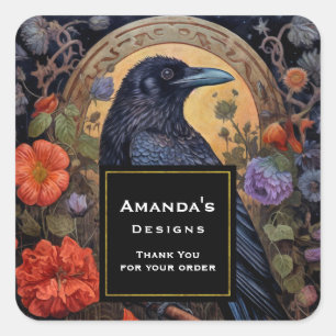 Black Raven Dark Gothic Danke Business Quadratischer Aufkleber
