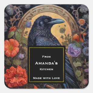 Black Raven Dark Gothic Kitchen Quadratischer Aufkleber