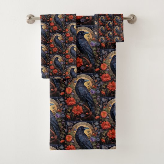 Black Raven Dark Gothic Muster Badhandtuch Set (Insitu)