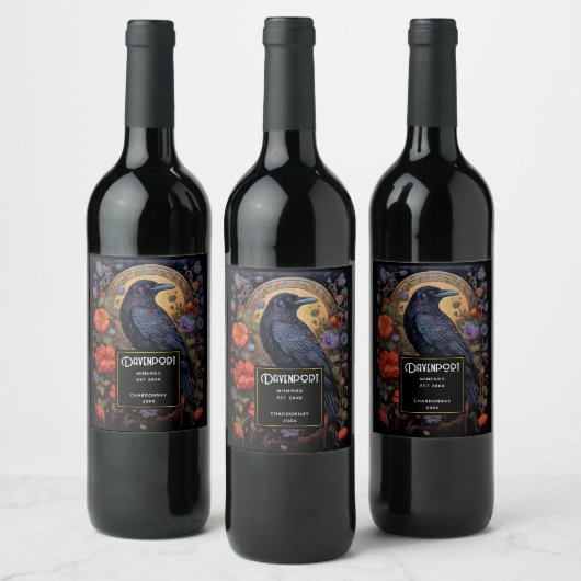 Black Raven Dark Gothic Wine Weinetikett (Flaschen)