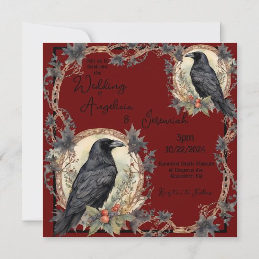 Black Raven Goth Wedding Einladung (Vorderseite)