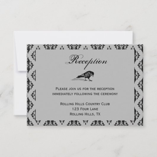 Black Raven Gothic Frame Hochzeitsempfang Einladung (Vorderseite)