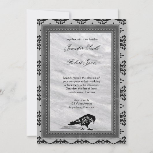 Black Raven Gothic Frame Wedding Einladung (Rückseite)