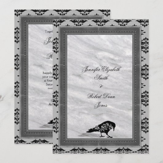 Black Raven Gothic Frame Wedding Einladung (Vorne/Hinten)