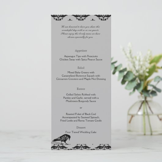 Black Raven Gothic Frame Wedding Menü Menükarte (Stehend Vorderseite)