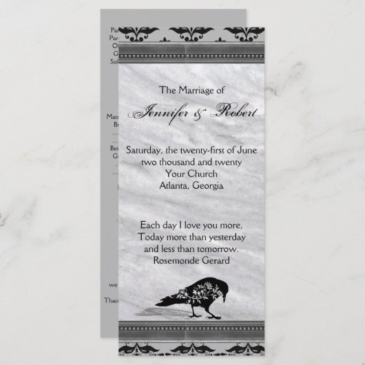 Black Raven Gothic Frame Wedding Program Programm (Vorne/Hinten)
