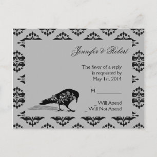 Black Raven Gothic Frame Wedding RSVP Postcard Einladungspostkarte