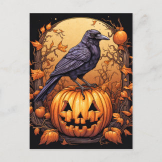 Black Raven Happy Halloween Postkarte