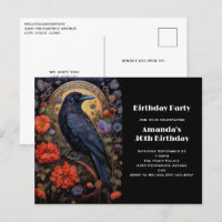 Black Raven mit Blume Gothday Einladung