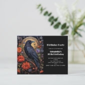 Black Raven mit Blume Gothday Einladung Postkarte (Stehend Vorderseite)