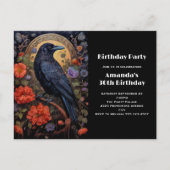 Black Raven mit Blume Gothday Einladung Postkarte (Vorderseite)