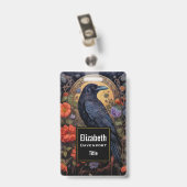 Black Raven mit Blume Gothic Design Ausweis (Rückseite mit Clip)
