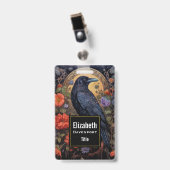 Black Raven mit Blume Gothic Design Ausweis (Vorderseite mit Clip)