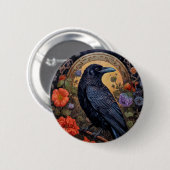 Black Raven mit Blume Gothic Design Button (Vorne & Hinten)