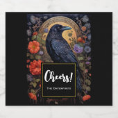 Black Raven mit Blume Gothic Design Chefs! Schaumweinetikett (Einzelnes Label)