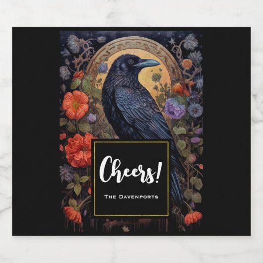 Black Raven mit Blume Gothic Design Chefs! Schaumweinetikett (Einzelnes Label)