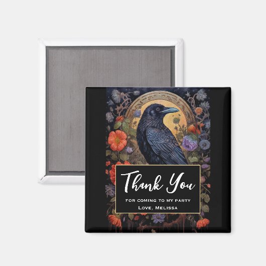 Black Raven mit Blume Gothic Design Danke Magnet (Vorderseite/Rückseite)