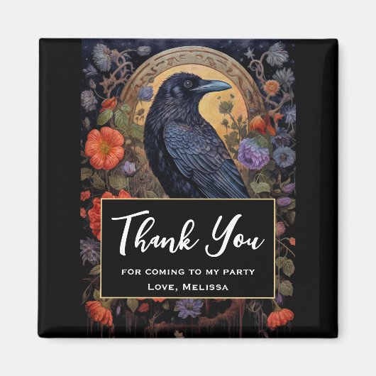 Black Raven mit Blume Gothic Design Danke Magnet (Vorne)