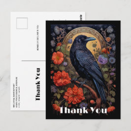 Black Raven mit Blume Gothic Design Danke Postkarte