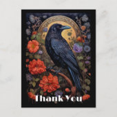 Black Raven mit Blume Gothic Design Danke Postkarte (Vorderseite)