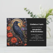 Black Raven mit Blume Gothic Design Geburtstag Einladung (Stehend Vorderseite)