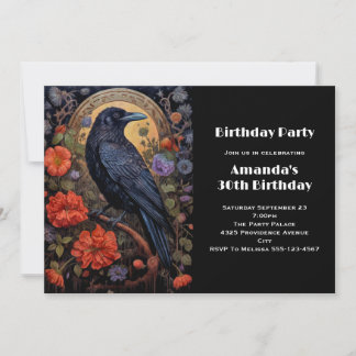 Black Raven mit Blume Gothic Design Geburtstag Einladung