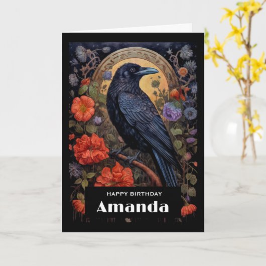 Black Raven mit Blume Gothic Design Geburtstag Karte (Gelbe Blume)