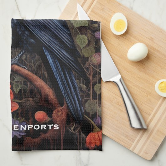 Black Raven mit Blume Gothic Design Geschirrtuch (Viertel Falte)