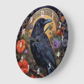 Black Raven mit Blume Gothic Design Große Wanduhr (Winkel)