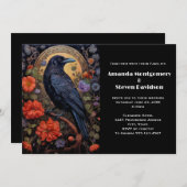 Black Raven mit Blume Gothic Design Hochzeit Einladung (Vorne/Hinten)