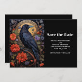 Black Raven mit Blume Gothic Design Hochzeit Save The Date (Vorne/Hinten)