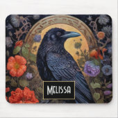 Black Raven mit Blume Gothic Design Mousepad (Vorne)