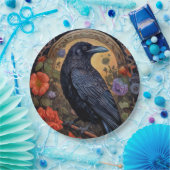 Black Raven mit Blume Gothic Design Pappteller (Party)