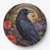 Black Raven mit Blume Gothic Design Pappteller (Vorderseite)