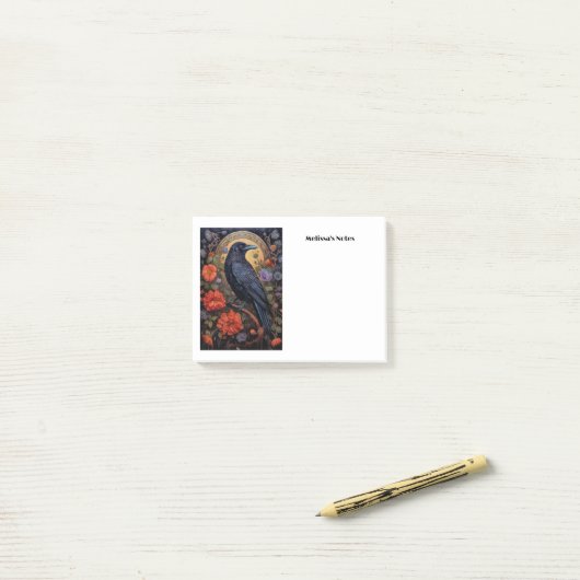 Black Raven mit Blume Gothic Design Post-it Klebezettel (Auf Schreibtisch)