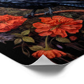 Black Raven mit Blume Gothic Design Poster (Ecke)