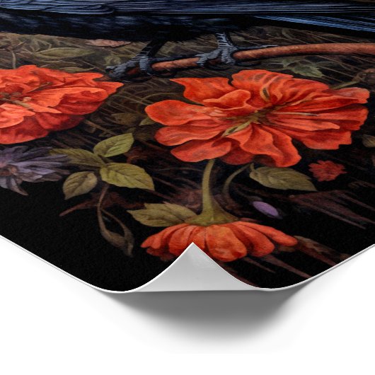 Black Raven mit Blume Gothic Design Poster (Ecke)