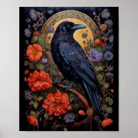 Black Raven mit Blume Gothic Design