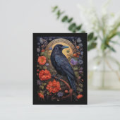 Black Raven mit Blume Gothic Design Postkarte (Stehend Vorderseite)