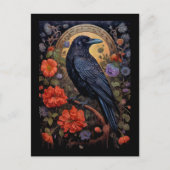 Black Raven mit Blume Gothic Design Postkarte (Vorderseite)