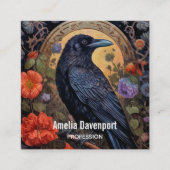 Black Raven mit Blume Gothic Design Quadratische Visitenkarte (Vorderseite)