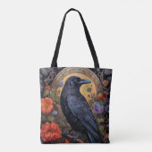 Black Raven mit Blume Gothic Design Tasche (Rückseite)