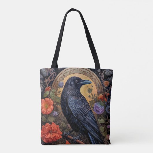 Black Raven mit Blume Gothic Design Tasche (Rückseite)