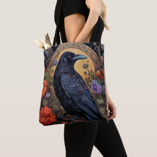 Black Raven mit Blume Gothic Design Tasche